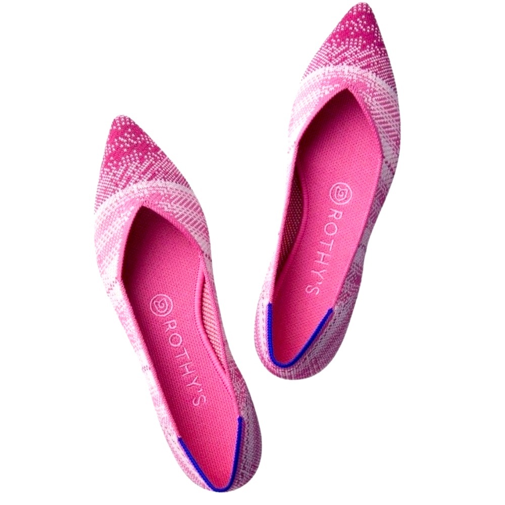 Rothy’s the point flats pink plaid slides 8 limited edition retired pink white